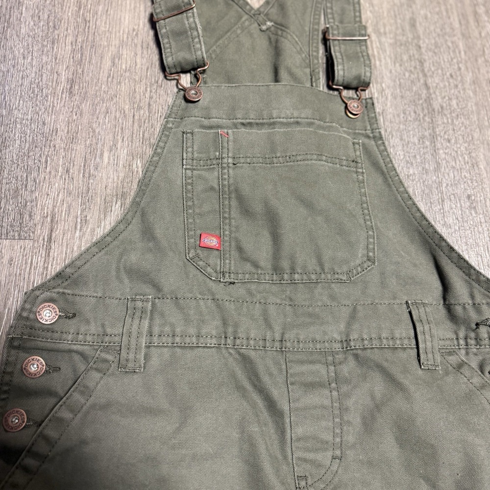 Dickies Relaxed Straight Leg Carpenter Overalls Green Women XS Workwear - Picture 2 of 11